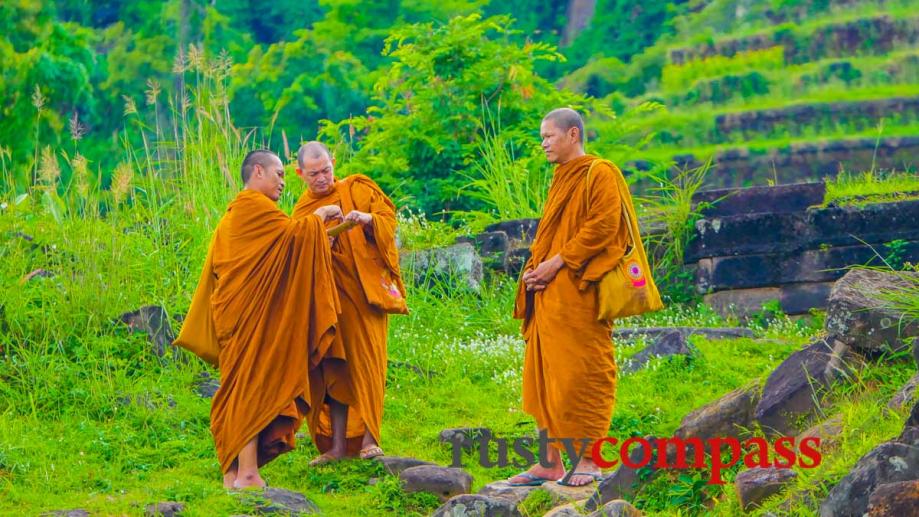 Monks selfie checking at Wat Phu