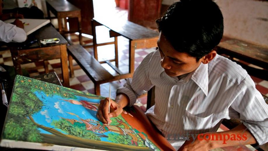 Students at work at the former École des Arts Cambodgiens...