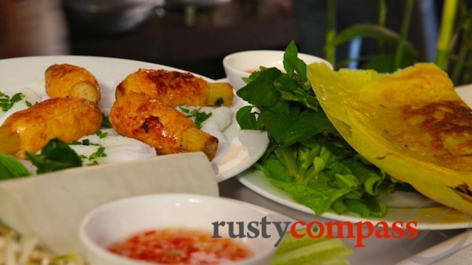 Ngon Restaurant, Saigon. Chao Tom (shrimp on sugar cane) and...