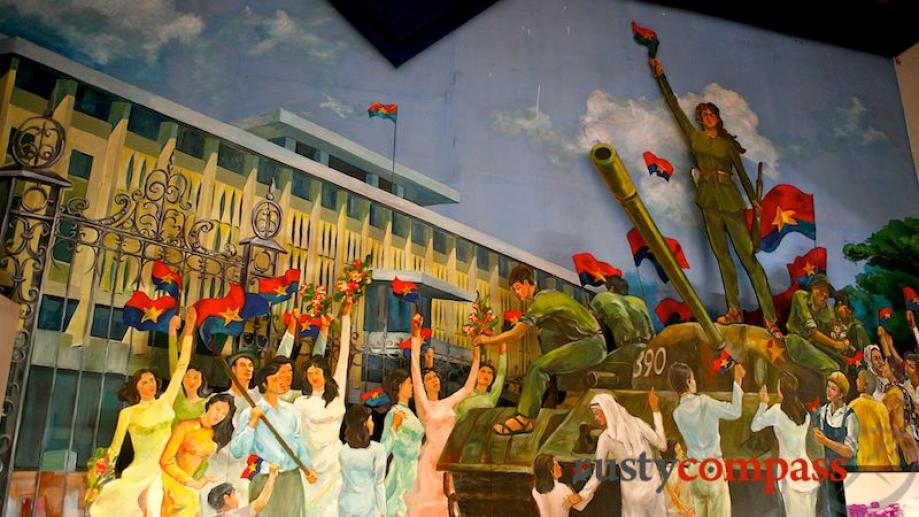 A painting depicts scenes of jubilation in the former Presidential...