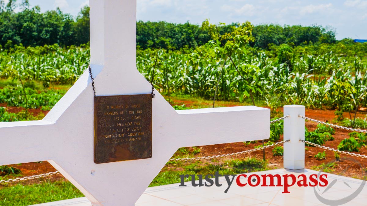 The rubber trees have gone. The Long Tan cross is now in a corn field.