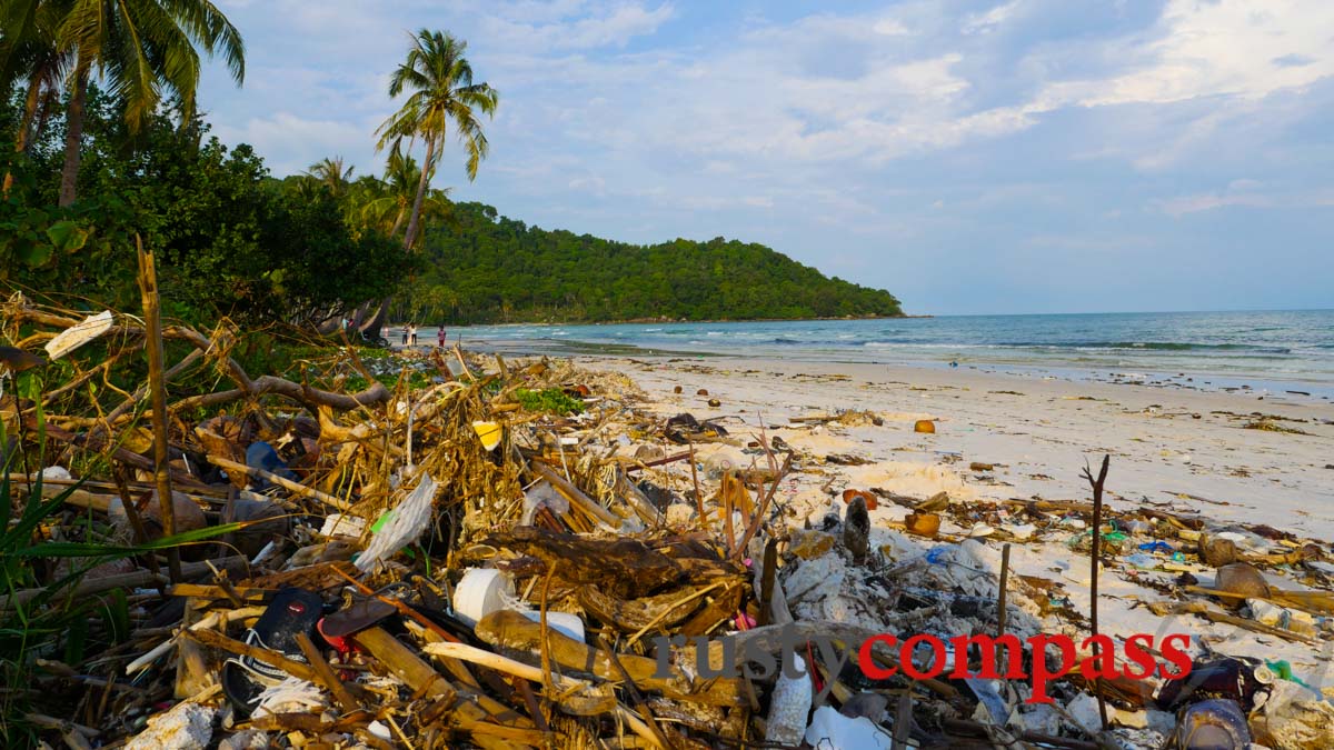 Plastic and other waste on the beach - Phu Quoc Island.