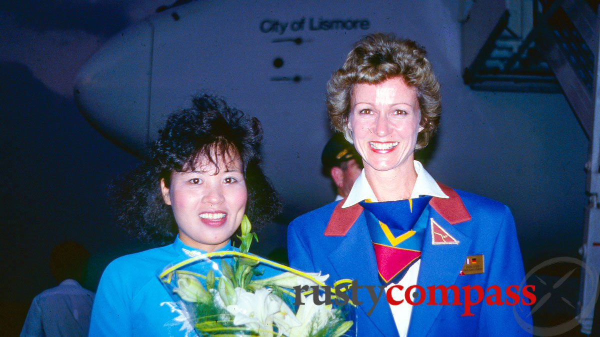 Flowers and ao dais - the first post-war Qantas flight between Australia and Vietnam - December 1990