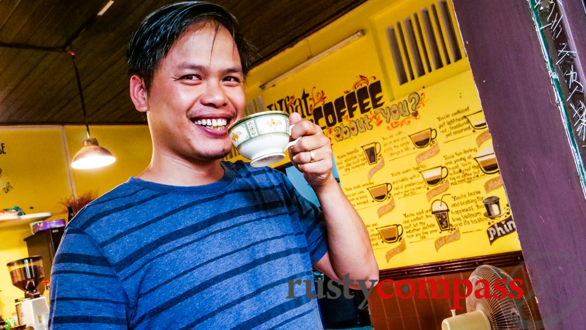 Mr Thinh, the owner at Phinh Espresso and Drip Cafe, Hoi An