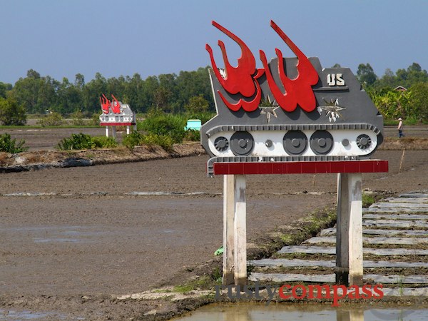 This monument in the middle of a rice paddy marks the spot where a US tank was destroyed in the Battle of Ap Bac