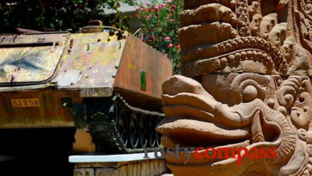 Cham carvings meet a US tank. Binh Dinh Museum