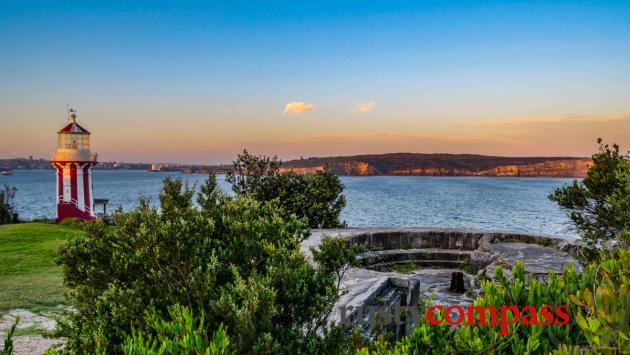 Hornby Lighthouse, old cannon placement, and Sydney Heads