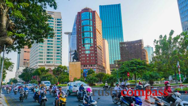 Saigon traffic and the fast changing skyline.