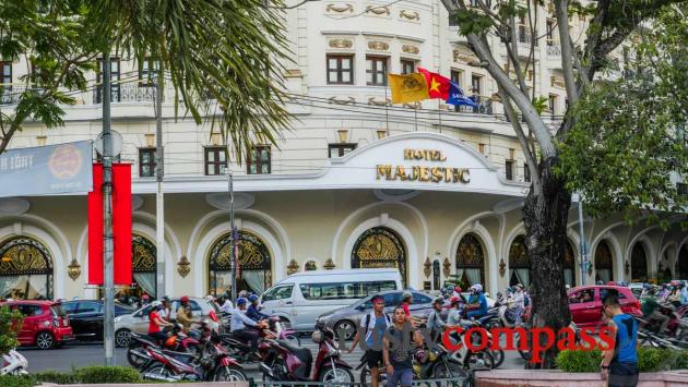 On the busy riverfront - Majestic Hotel, Saigon