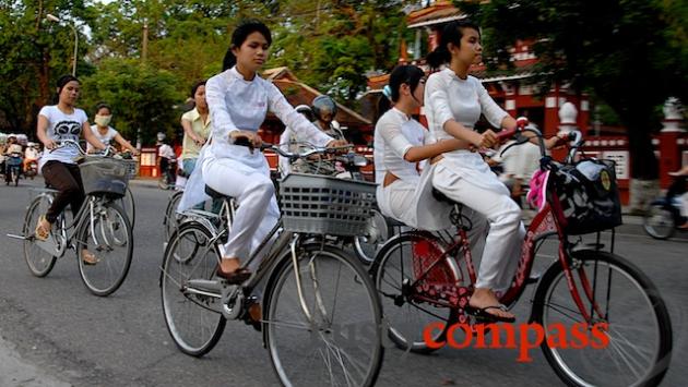 Cycling outside the National School Hue