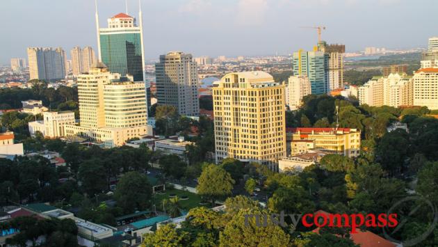 From Shri rooftop. The green square in the foreground (left) is where the pre- 1975 US Embassy stood. It was demolished in the 1990s.