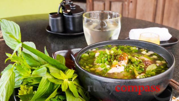 A bowl of pho noodle soup from the Market at Six Senses, Con Dao.