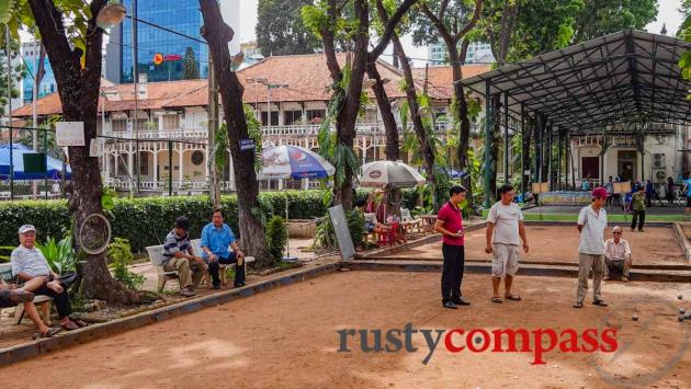 Petanque and the old Cercle Sportif, Tao Dan Park, Saigon