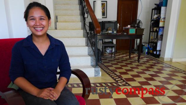 Friendly local owner at The Columns Hotel, Kampot