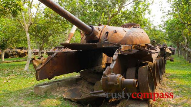 Russian tank used by Vietnamese troops and destroyed by Khmer Rouge - War Museum Cambodia, Siem Reap