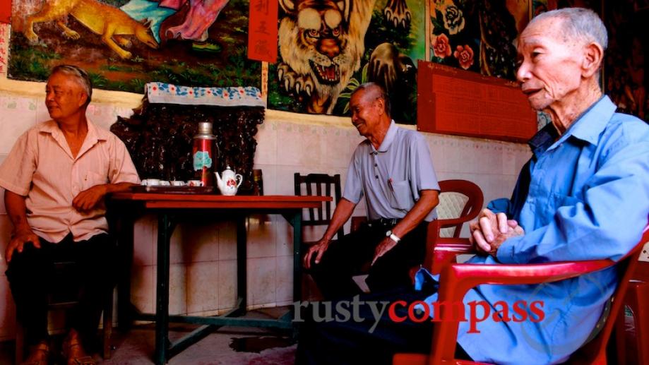 These old Chinese gents gather at Battambang's riverfront Chinese temple...