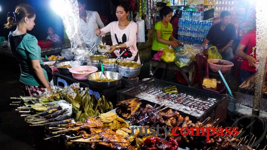 Outdoor BBQ at Battambang's central market.