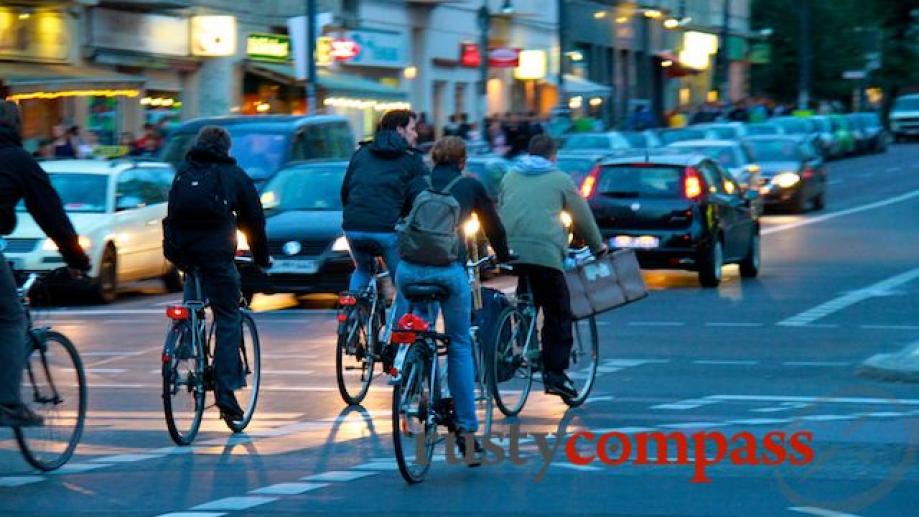 Cycling Berlin. Car drivers show great regard both for pedestrians...