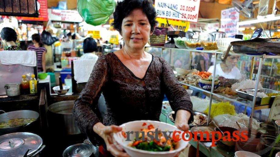 A bowl of Bun Bo in Ben Thanh Market, Saigon