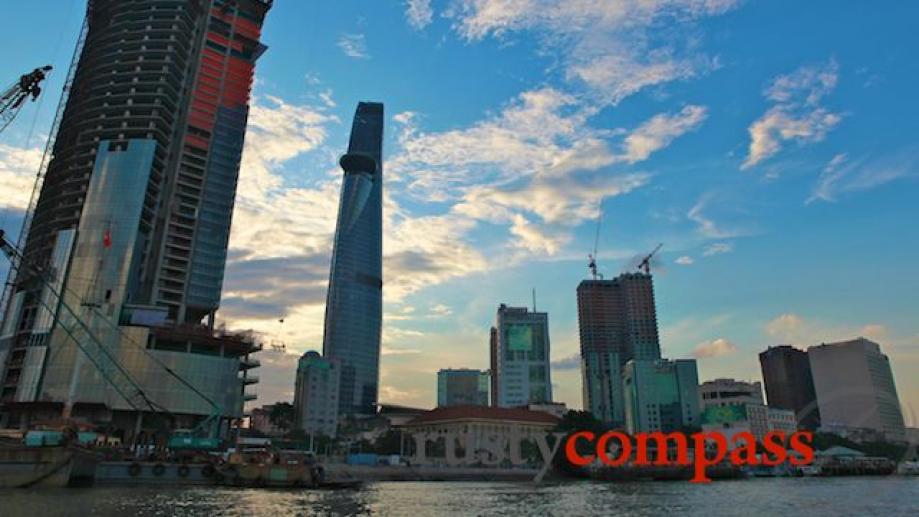 Changing city skyline from the Saigon River. Financial Tower.