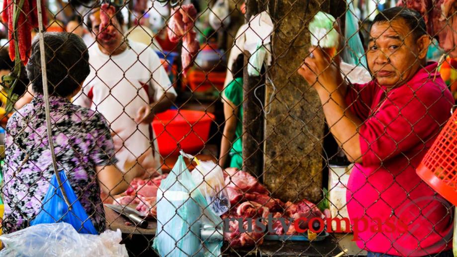 Meat stall, Chau Doc market.