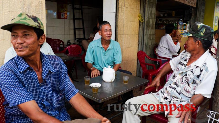 Morning cuppa outside of Chau Doc's market.