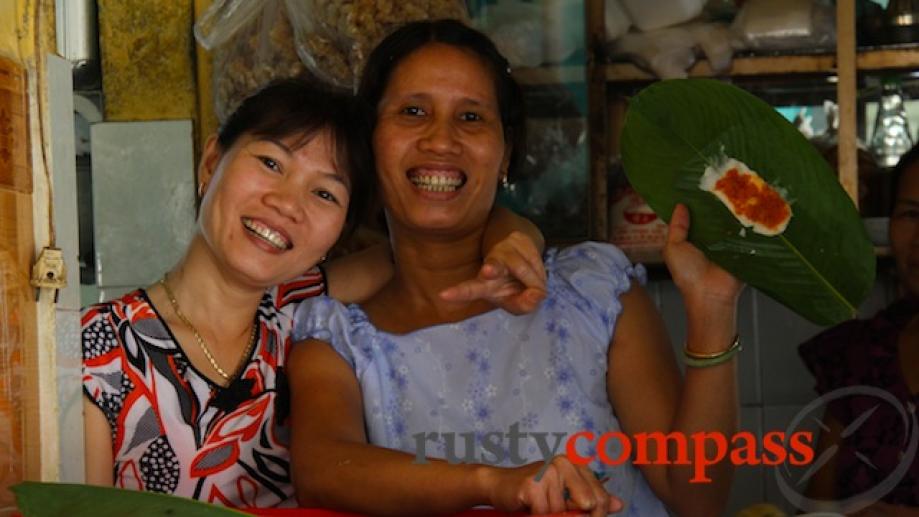 Staff at Ba Do restaurant making banh nam.