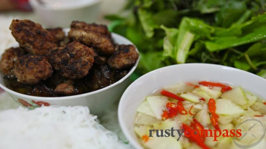 Classic bun cha - a simple dish of noodles (bun),...