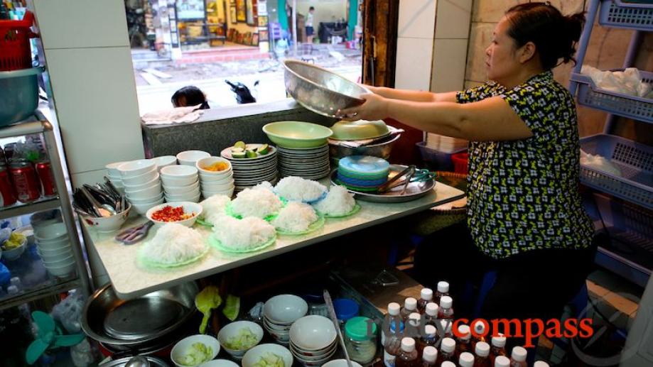 Bun cha stall in Hang Manh St.