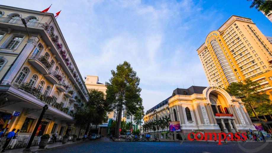 Downtown Saigon - April 30 2015. Continental Hotel, the Opera...